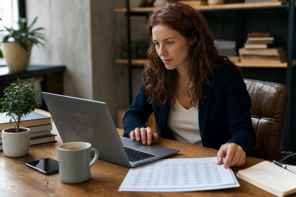 Nő vállalkozó laptopnál, eladó üzleti domain nevek ára vizsgálata